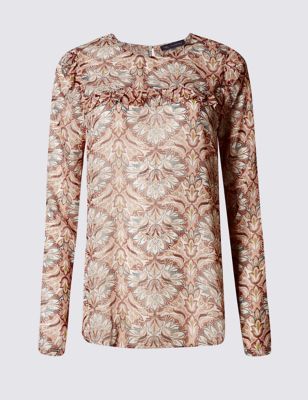Marks and Spencer Printed Ruffle Long Sleeve Blouse