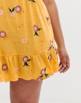 Thumbnail for your product : ASOS DESIGN Curve embroidered slub cami smock sundress in yellow
