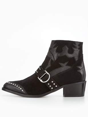 Very Tilly Real Suede Studded Western Boot - Black