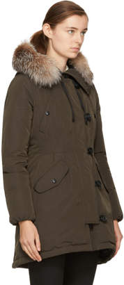 Moncler Green Down and Fur Arehdel Coat