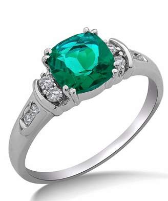 Miore 9ct White Gold Created Emerald and Diamond Ring SA9018R - Size M