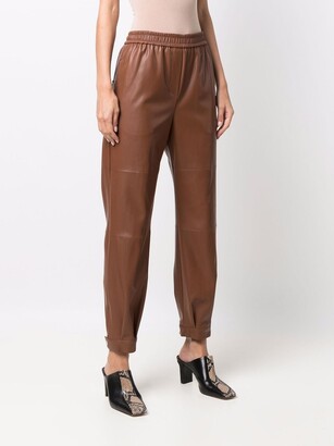 Nude Faux-Leather Slip-On Trousers