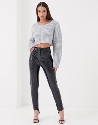 4th & Reckless high waisted vinyl trousers in black