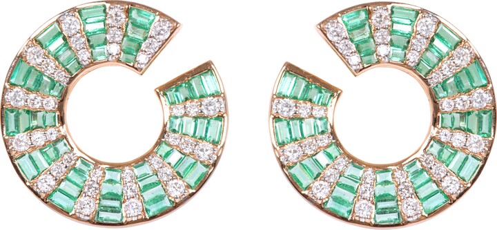 Gems Paradise 18 Karat Gold 2.94 Carats Natural Emerald And Diamond Contemporary Style Earring