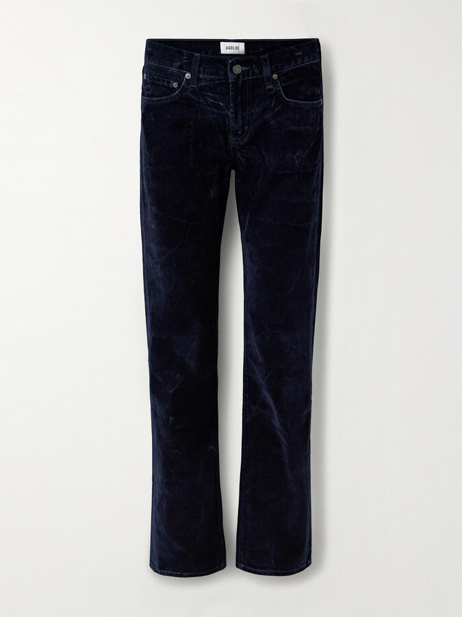 AGOLDE Cotton-blend Velvet Straight-leg Pants - Blue