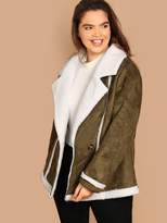 Thumbnail for your product : Shein Plus Contrast Faux Shearling Notch Collar Jacket