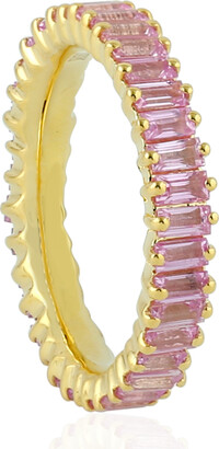 Artisan Pink Sapphire Band Ring 18K Yellow Gold Handmade Jewelry