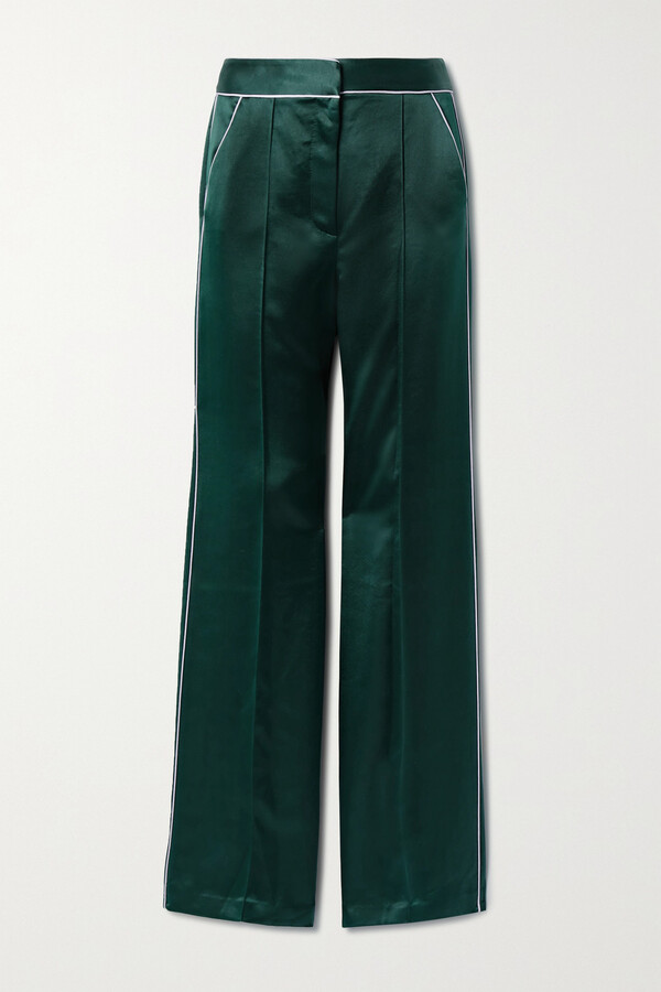 Veronica Beard Edia Satin Wide-leg Pants - Green - ShopStyle