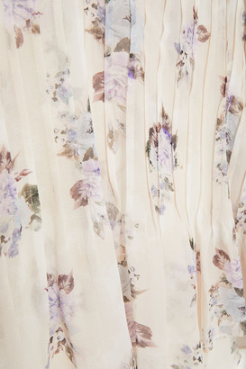 LoveShackFancy Paulette Pintucked Floral-print Silk-georgette Blouse