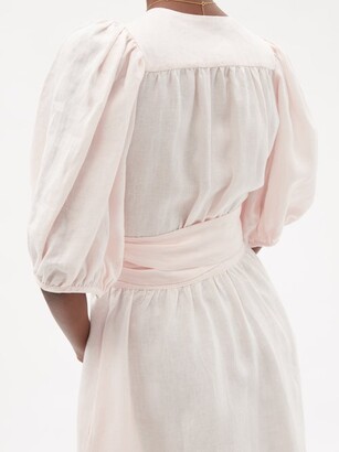 Three Graces London Fiona Puff-sleeve Linen Midi Wrap Dress - Light Pink