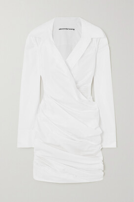 Alexander Wang Wrap-effect Draped Cotton-twill Mini Shirt Dress - White