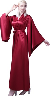 MAYILNSIN Woman's Kimono Robe Long Silk Dressing Gown Wedding Party  Bathrobe Satin Sleepwear Nightwear Loungewear Plus Size - ShopStyle