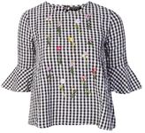 Thumbnail for your product : Topshop Gingham embroidered flute sleeve top