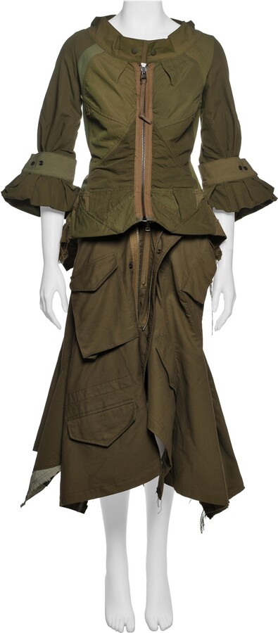 Junya Watanabe Olive Deconstructed Peplum Jacket And Skirt Ensemble, Fw 2006