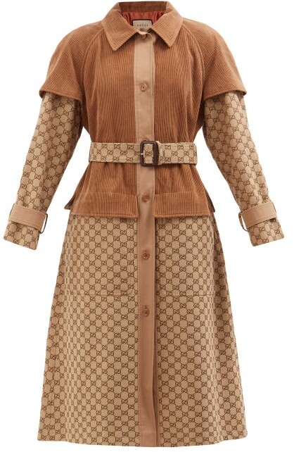 Gucci Belted Corduroy And Gg-jacquard Canvas Trench Coat - Beige - ShopStyle