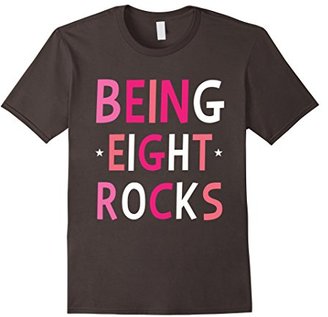 Men's Being Eight Rocks! Eighth 8 Year Old Birthday Party Pink Tee 2XL