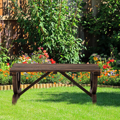 Ophelia & Co. 2 Backyard Patio Furniture  Rustic Wooden Bench 550 Lbs Capacity Brown Wagon Wheel Seat Garden