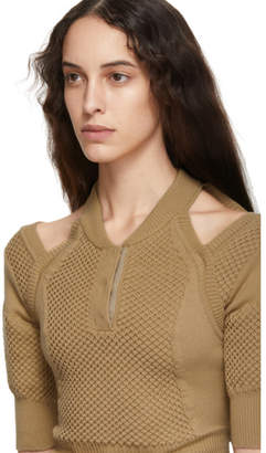Fendi Tan Knit Short Sleeve Sweater