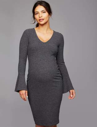 A Pea in the Pod Rib Knit Bell Sleeve Maternity Dress