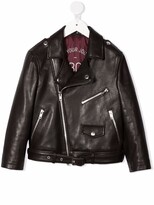 Thumbnail for your product : BRUNELLO CUCINELLI KIDS Notched-Collar Leather Biker Jacket