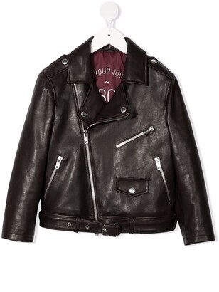 BRUNELLO CUCINELLI KIDS Notched-Collar Leather Biker Jacket
