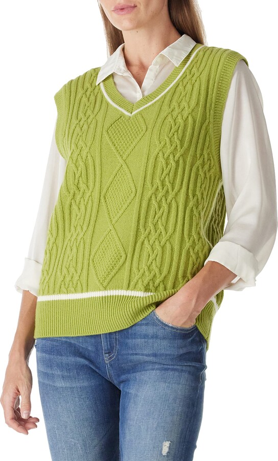 SOPHIA YANG Women's Merino Wool Sweaters Vest V-Neck Cable Knit Sleeveless  Sweater (X-Large - ShopStyle