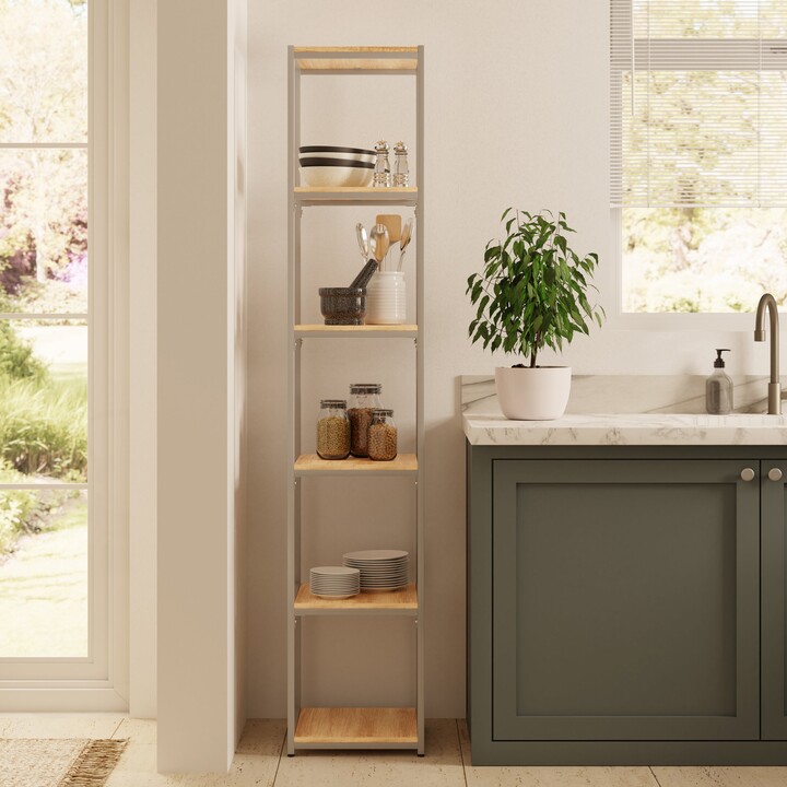 Dunelm Modular Silver & Light Oak 6 Shelf Tall Shelving Unit