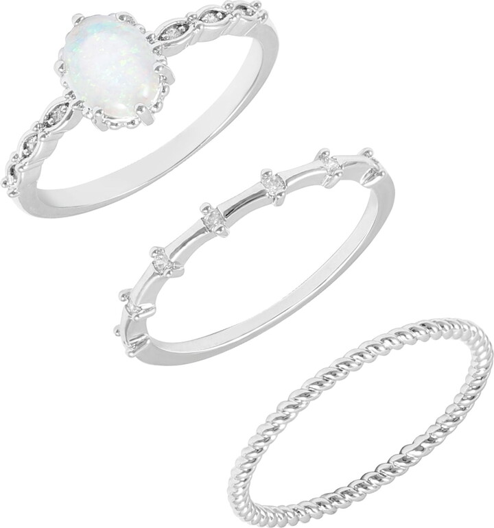 Believe by Brilliance Women's Believe in Brilliance Fine Silver Plate Opal Ring with AAA CZ Stones in Size 9.