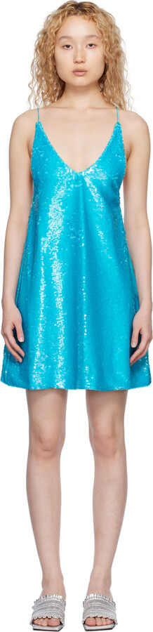 Ganni Blue Sequins Strap Mini Dress - ShopStyle