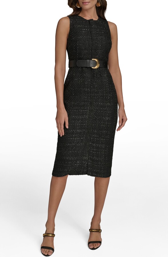 Donna Karan Tweed Sheath Midi Dress