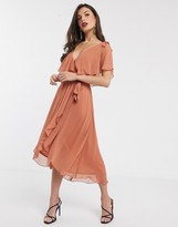Thumbnail for your product : ASOS DESIGN midi split sleeve cape back dress with tie shoulder