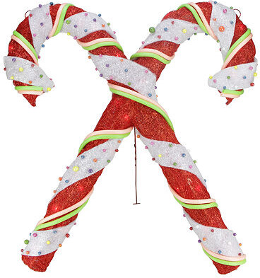 Northlight 26in Red And White Lighted Sisal Double Candy Cane Christmas Yard Art