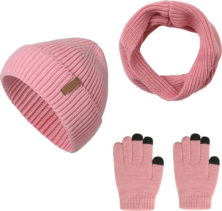 Winter Gloves Pink Hat Gloves And Scarf Set SHOBDW Womens