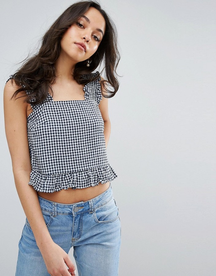 Lost Ink Gingham Frill Crop Top - ShopStyle