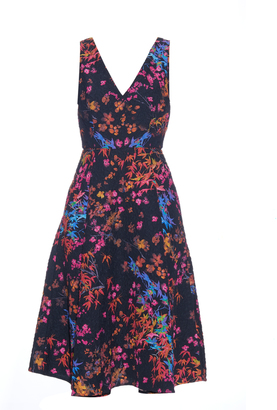 Saloni Jess floral-print textured-crepe dress