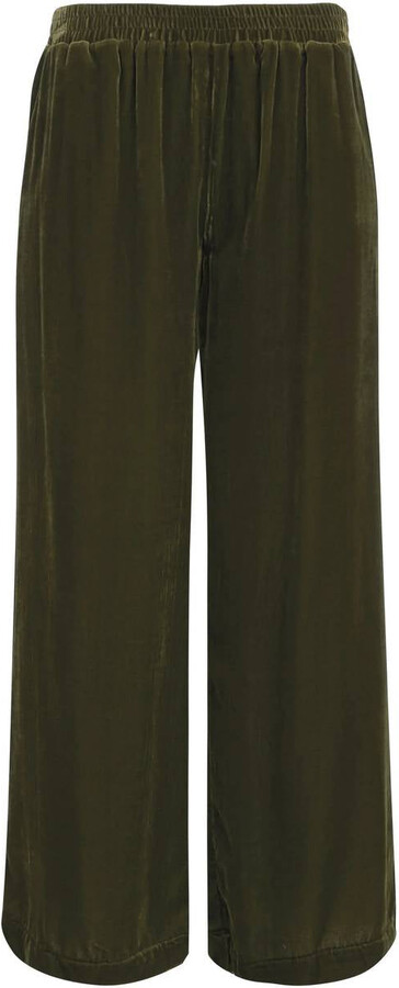 Wide Leg Velvet Pants In Duffle Green