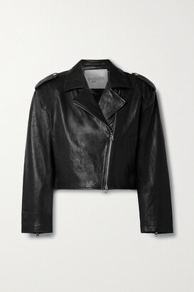 ENVELOPE1976 Petit Cropped Leather Biker Jacket - Black