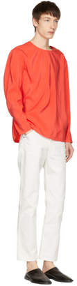 Lemaire Red Long Sleeve Silk T-Shirt