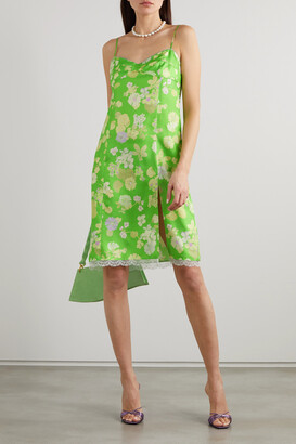 Meryll Rogge Wallpaper Lace-trimmed Floral-print Silk-twill Mini Dress - Green