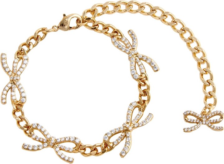 Self-Portrait Metallic Bracelet With Bow Nad Crystal Embellishments In Copper Woman