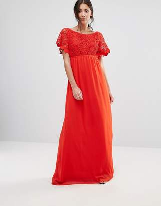 Traffic People Lace Capped Sleeve Maxi Dress