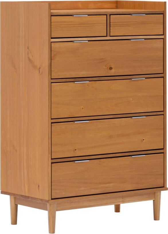 MidCentury Modern Solid Wood 6 Drawer Vertical Dresser Caramel