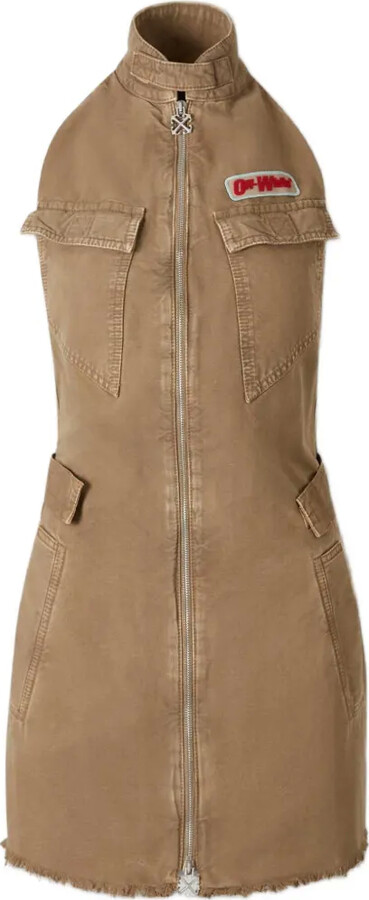 Off-White Zipped Frayed-Hem Dress