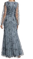 Thumbnail for your product : Theia Floral Appliqué Illusion Sleeve Gown