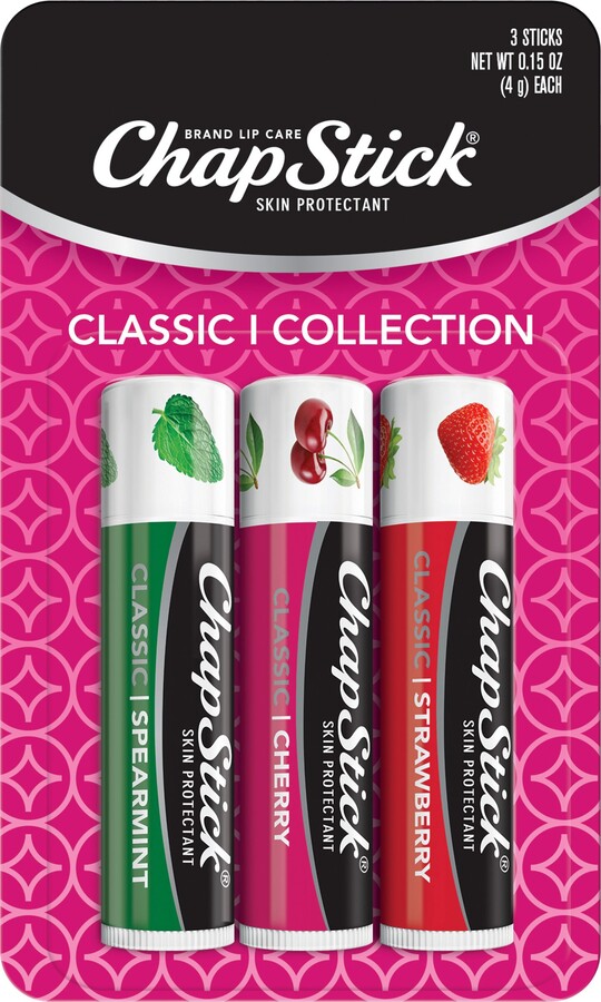 ChapStick Classic Spearmint, Cherry and Strawberry Lip Balm Variety Pack, 0.15 OZ, 3 CT
