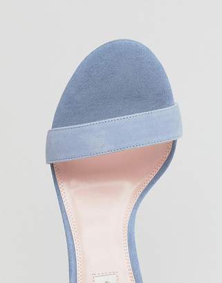 Dune London Barely There Heeled Sandal in Cornflower Blue Leather and Pearl Detail