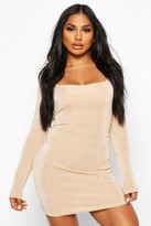 Thumbnail for your product : boohoo Slinky Square Neck Long Sleeve Mini Dress