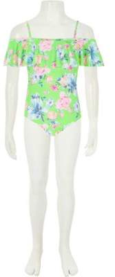 River Island Girls green floral bardot frill swimsuit