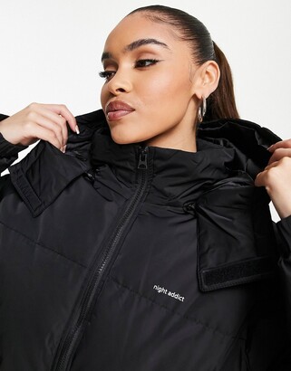 Night Addict oversized puffer jacket with hood in black - ShopStyle