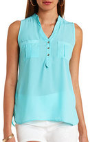 Thumbnail for your product : Charlotte Russe Sleeveless Button-Up Top
